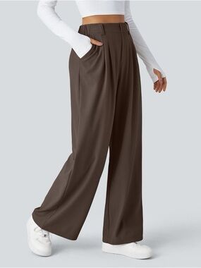 NWT Halara Flex™ High Waisted Pocket Wide Leg Waffle Work Pants Brown Sz Medium